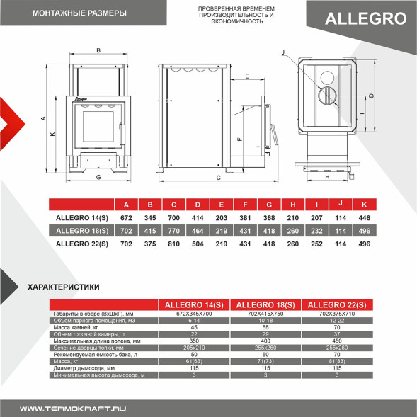 Печь-каменка ALLEGRO 14S (Аллегро 14S) конвекционная со стеклом